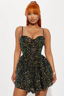 Starlight Sequin Mini Dress - Black
