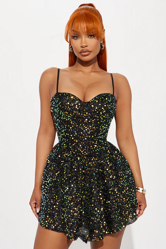 Starlight Sequin Mini Dress - Black