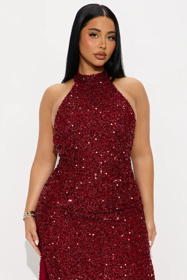 Cosmic Fate Sequin Gown - Red