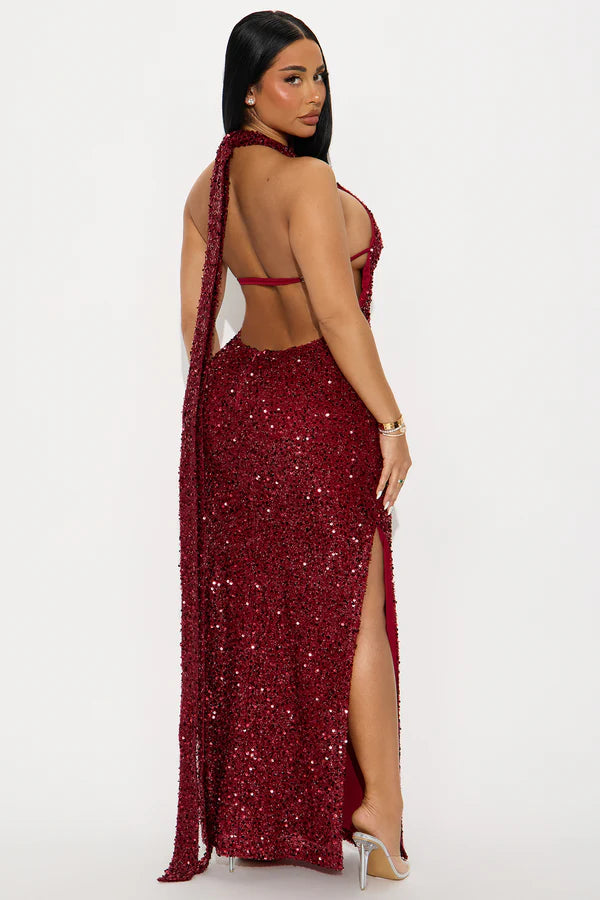Cosmic Fate Sequin Gown - Red