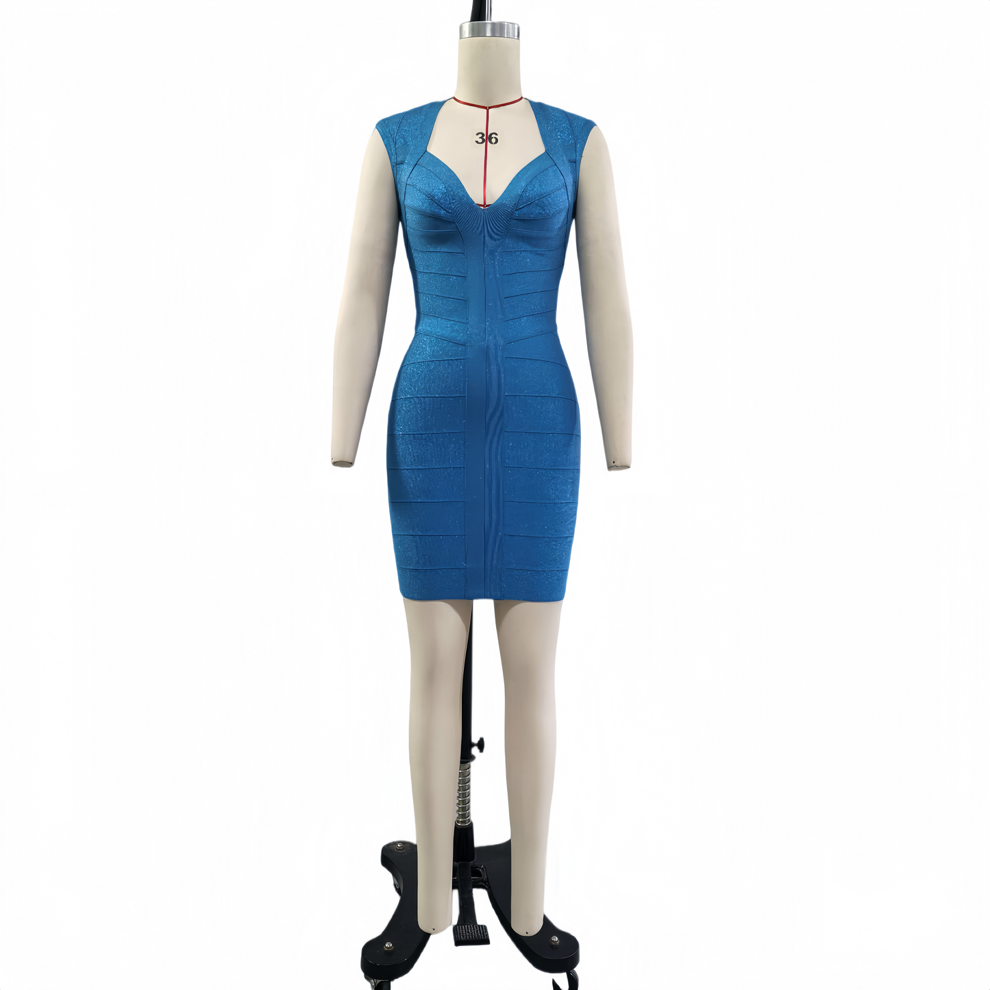 Lake Blue Glitter Gold Bandage Dress, Y2K Bodycon Mini Dress