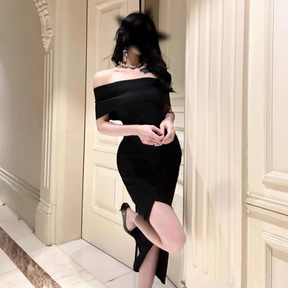 Off-Shoulder Slit Bandage Dress
