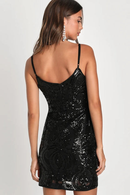 Effervescent Essence Black Sequin Sleeveless Bodycon Mini Dress