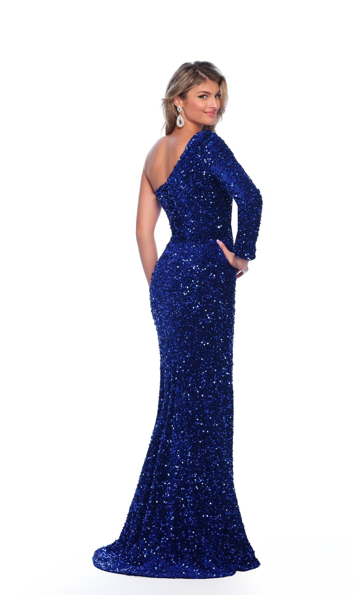 One-Shouder Sequin Prom Gown: Dave & Johnny 10892
