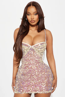 Mermaid Kisses Sequin Mini Dress - Champagne