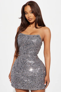 Pearls of Wisdom Sequin Mini Dress - Grey