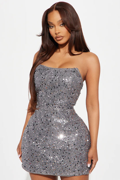 Pearls of Wisdom Sequin Mini Dress - Grey