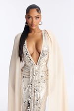 Dazzling Affair Draped Sequin Gown - Champagne