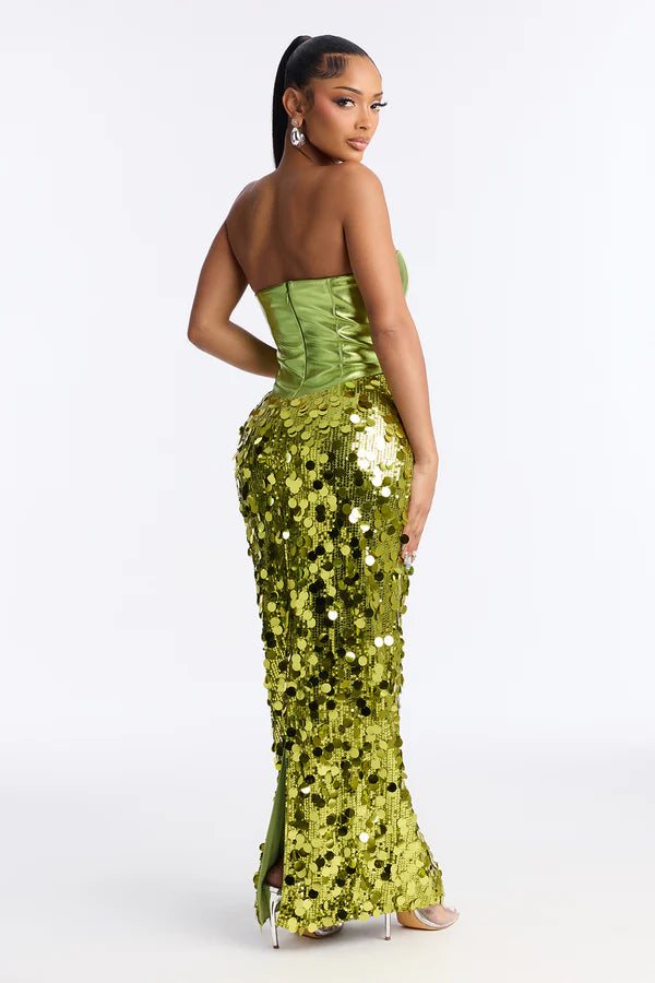 Luminous Soul Sequin Gown - Lime