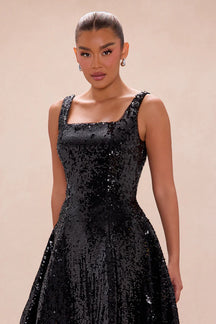 Catherine A line Sequin Midi Dress - Black