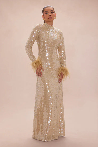 Elise Backless Sequin Maxi Dress - Gold