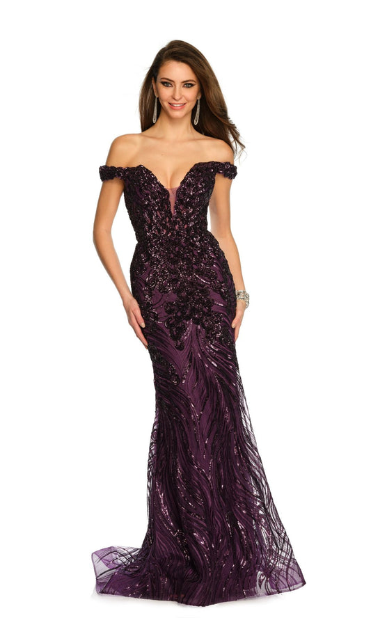 Dave and Johnny Long Purple Prom Dress 11002