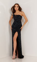 Aleta One-Shoulder Long Black Beaded Prom Dress 1108