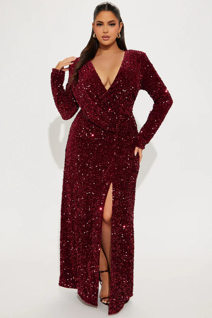 Ricky Sequin Maxi Dress - Wine