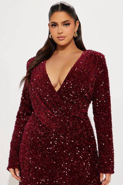 Ricky Sequin Maxi Dress - Wine