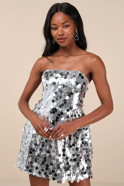 Darcle Silver Sequin Mini Dress