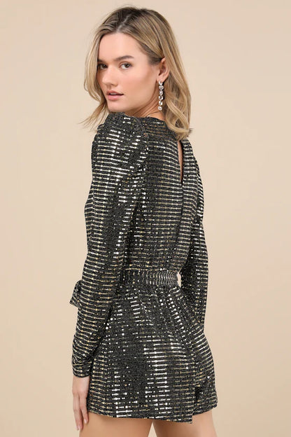 Bettie Gold Metallic Long Sleeve Romper