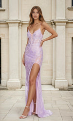 Backless Sequin Lilac Purple Long Prom Dress L430