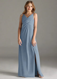 Dusty Blue A-Line Lace Chiffon Dress