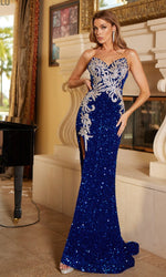 Sequin and Velvet Long Prom Dress: Lucci Lu 1332
