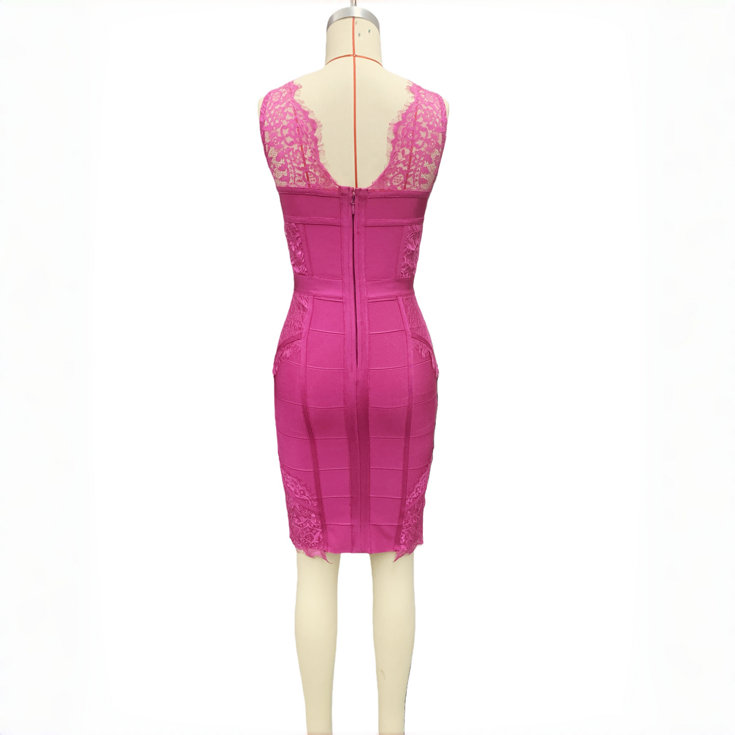 Pink Sleeveless Eyelash Lace Shimmer Bandage Dress