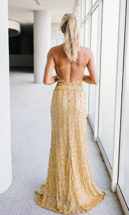 Backless Long Sequin Halter Prom Dress: Aleta 1441
