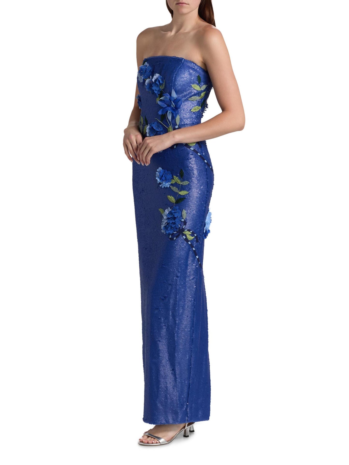 Floral Sequin Strapless Gown
