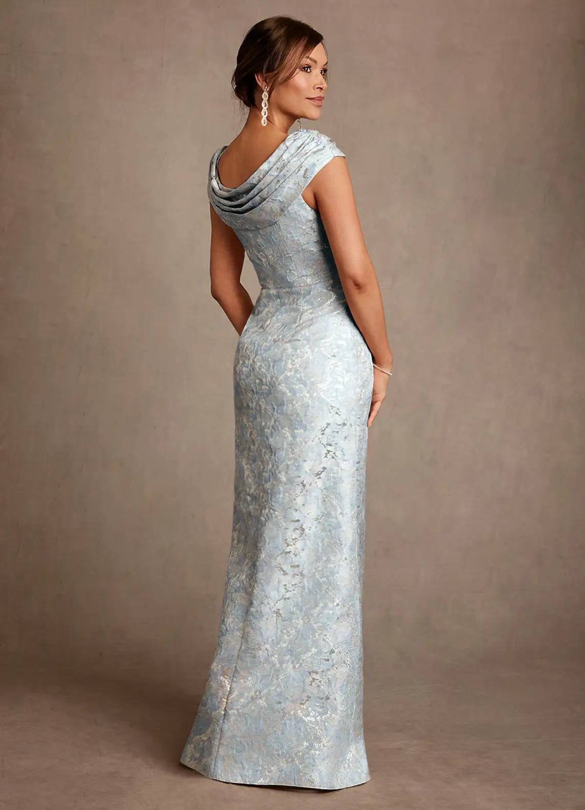 Dusty Blue A-Line Pleated Floral Jacquard Dress