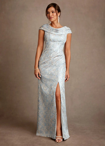 Dusty Blue A-Line Pleated Floral Jacquard Dress