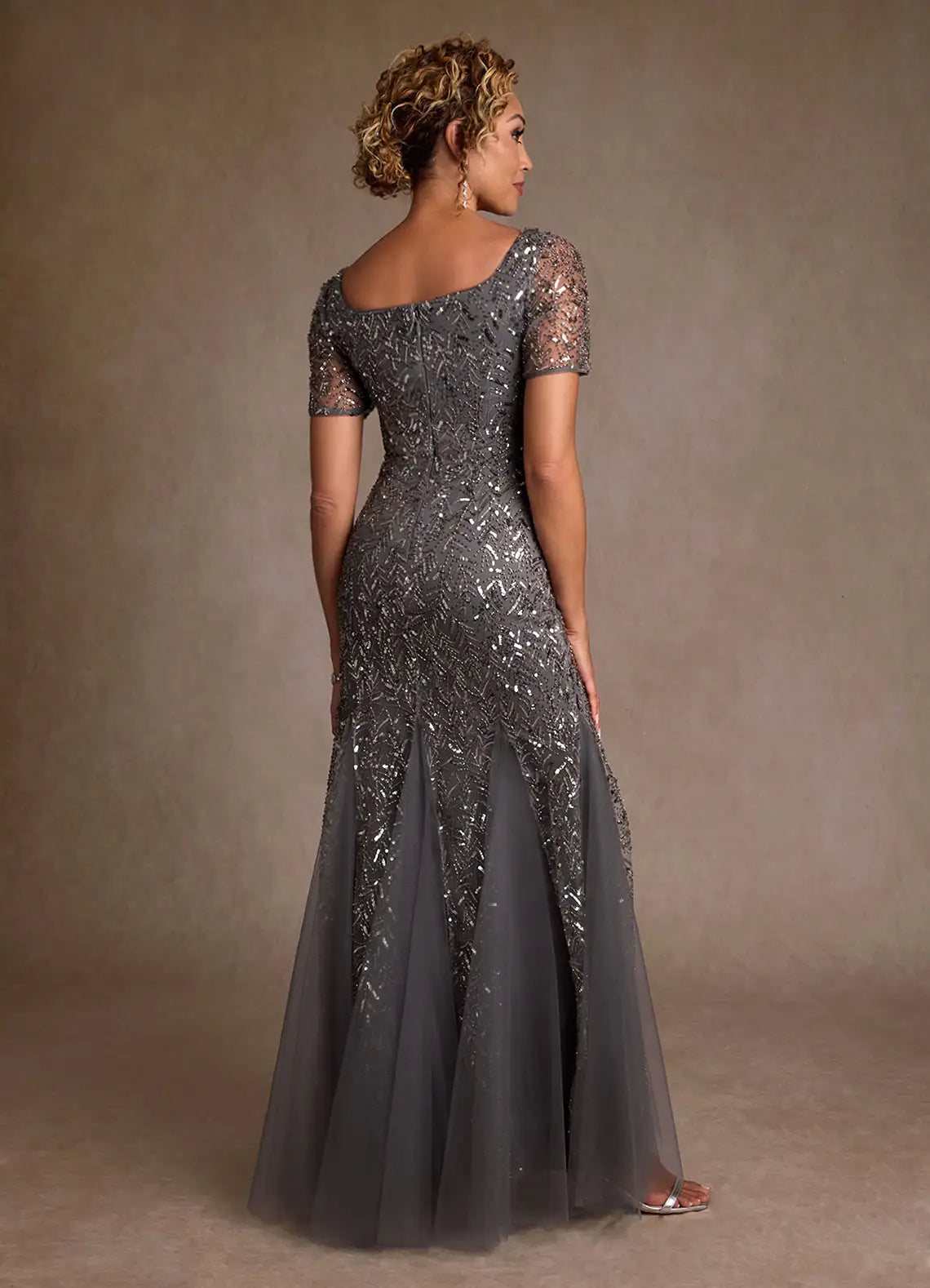 Steel Grey Trumpet Sequins Dress