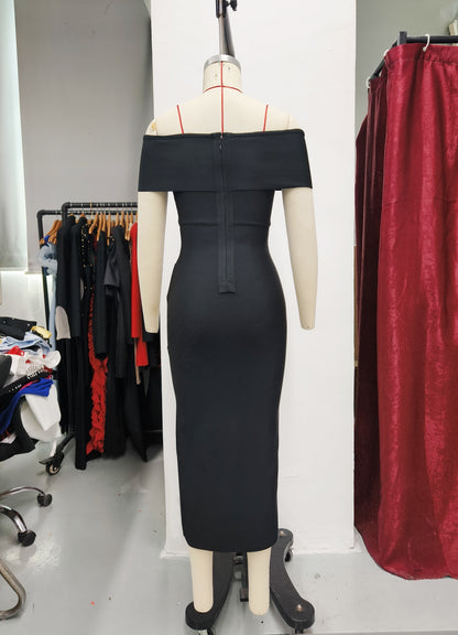Off-Shoulder Slit Bandage Dress