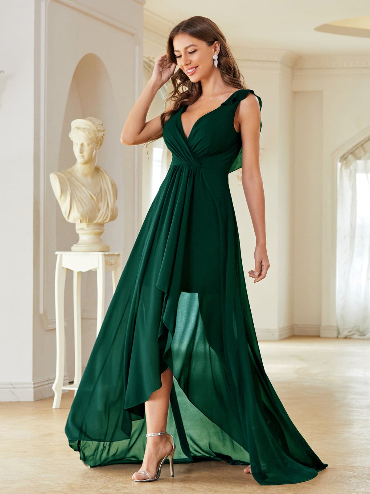 Asymmetric Ruffle Chiffon Elegant Bridesmaid Dress Wedding