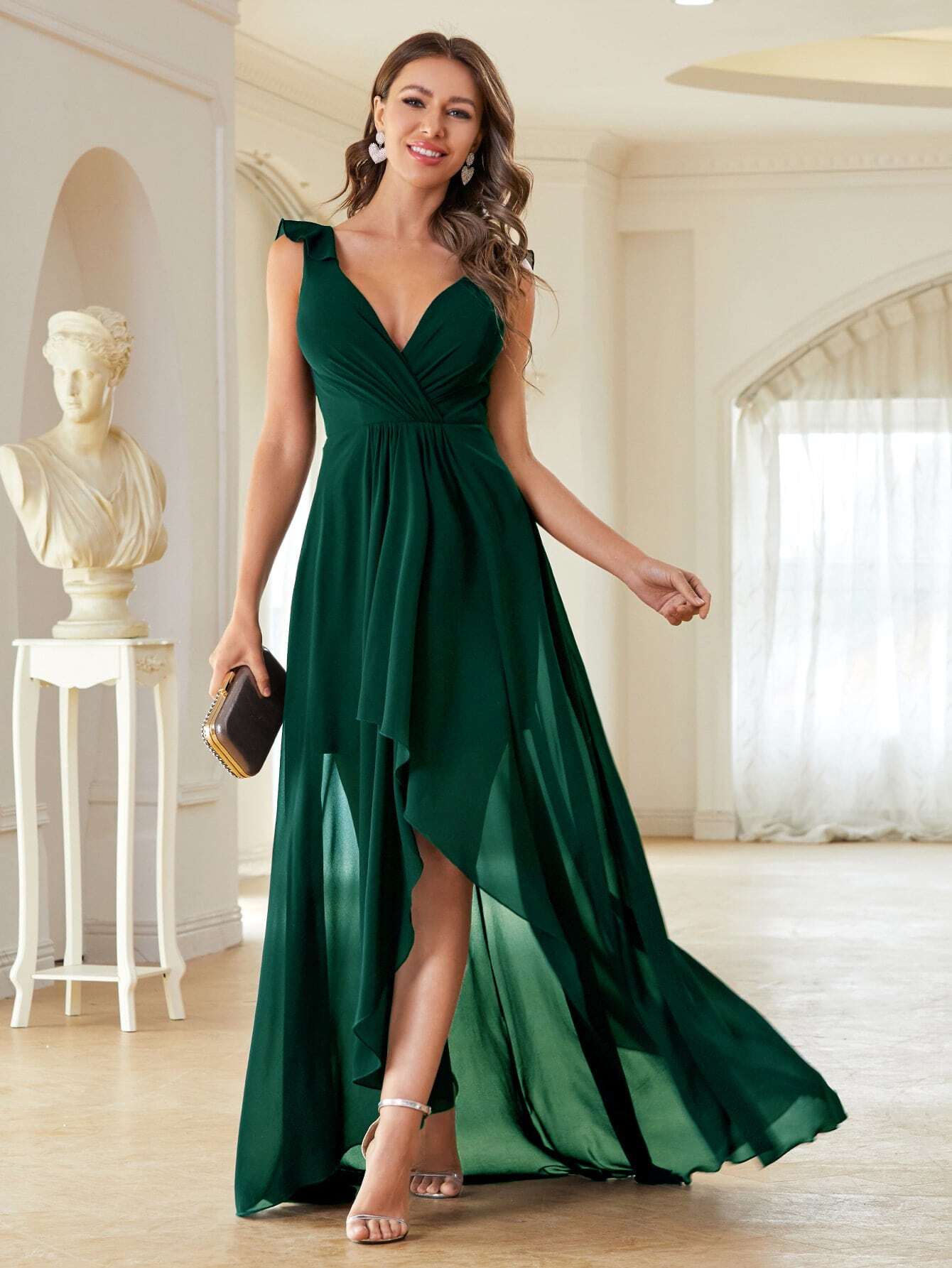 Asymmetric Ruffle Chiffon Elegant Bridesmaid Dress Wedding