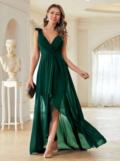 Asymmetrical Ruched Chiffon Elegant Bridesmaid Dress Wedding