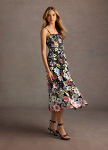 Nia Black And Multi Floral Midi Dress