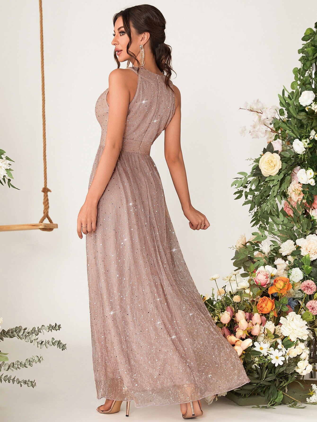 Sequin Decor Glitter Bridesmaid Dress Wedding Guest Dress