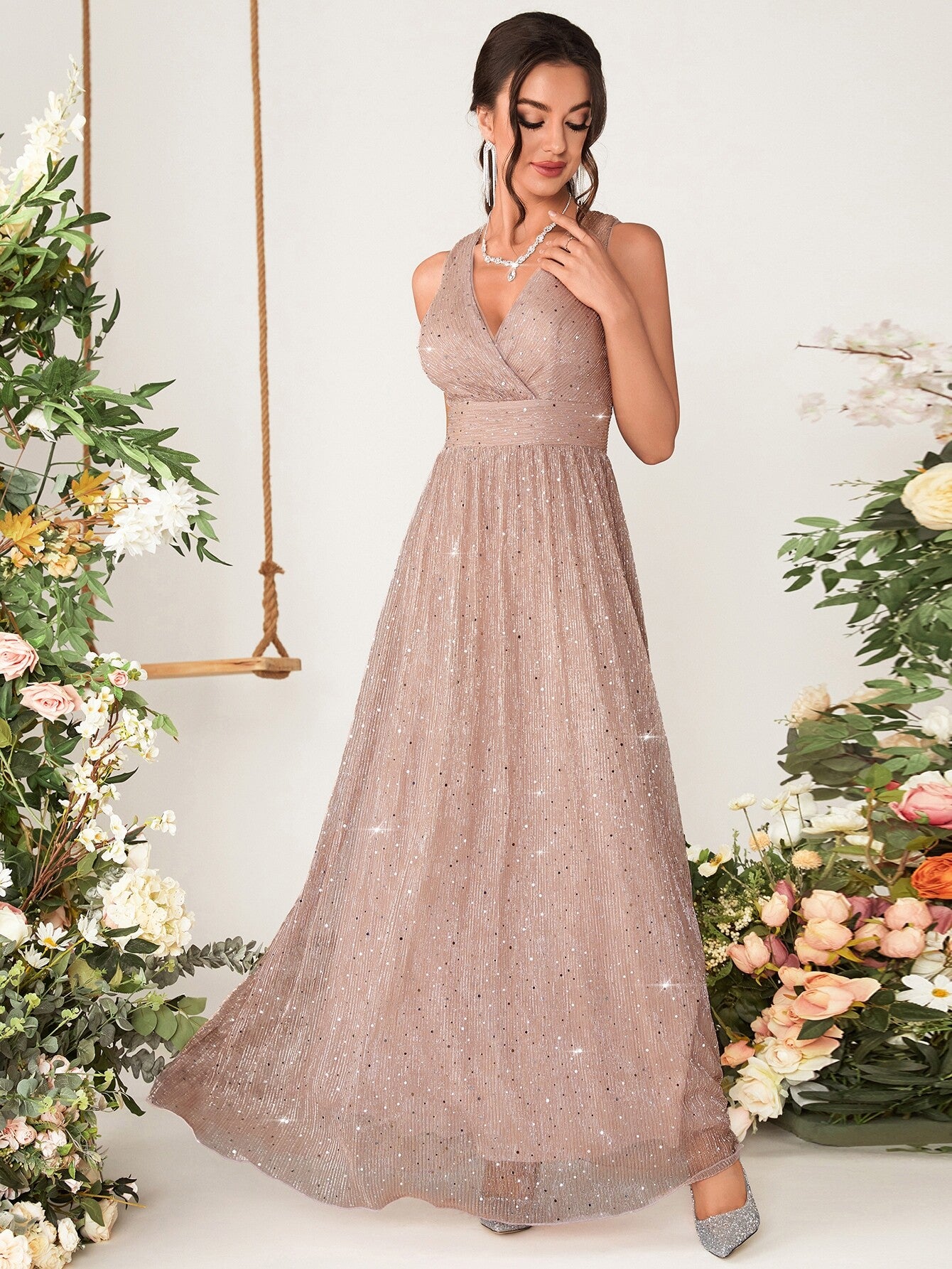 Sequin Decor Glitter Bridesmaid Dress Wedding Guest Dress