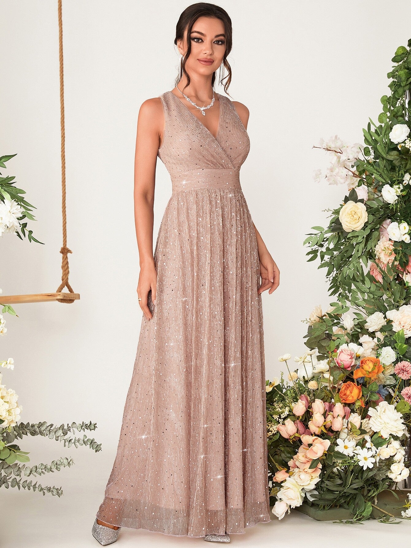 Sequin Decor Glitter Bridesmaid Dress Wedding Guest Dress