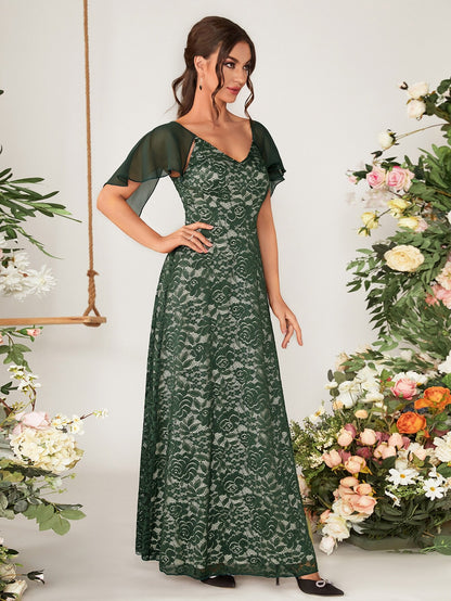 Butterfly Sleeve Lace Maxi Bridesmaid Dress