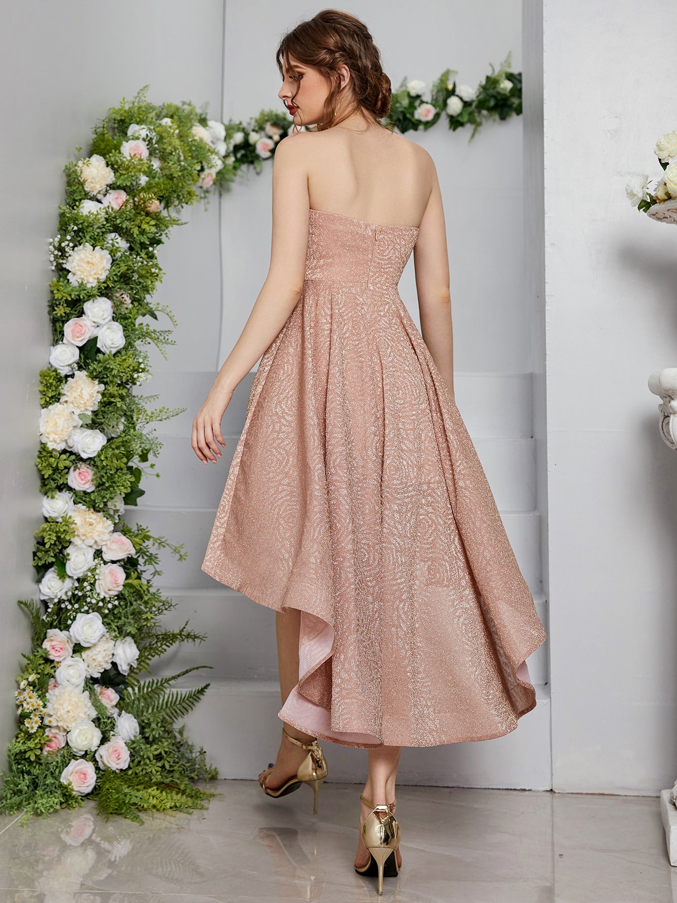Elegant Strapless High Low A-Line Party Dress For Women Summer, Prom, Date Night & Festival Wedding