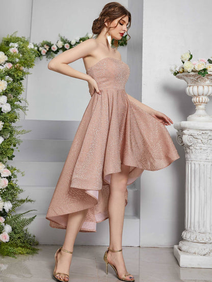 Elegant Strapless High Low A-Line Party Dress For Women Summer, Prom, Date Night & Festival Wedding