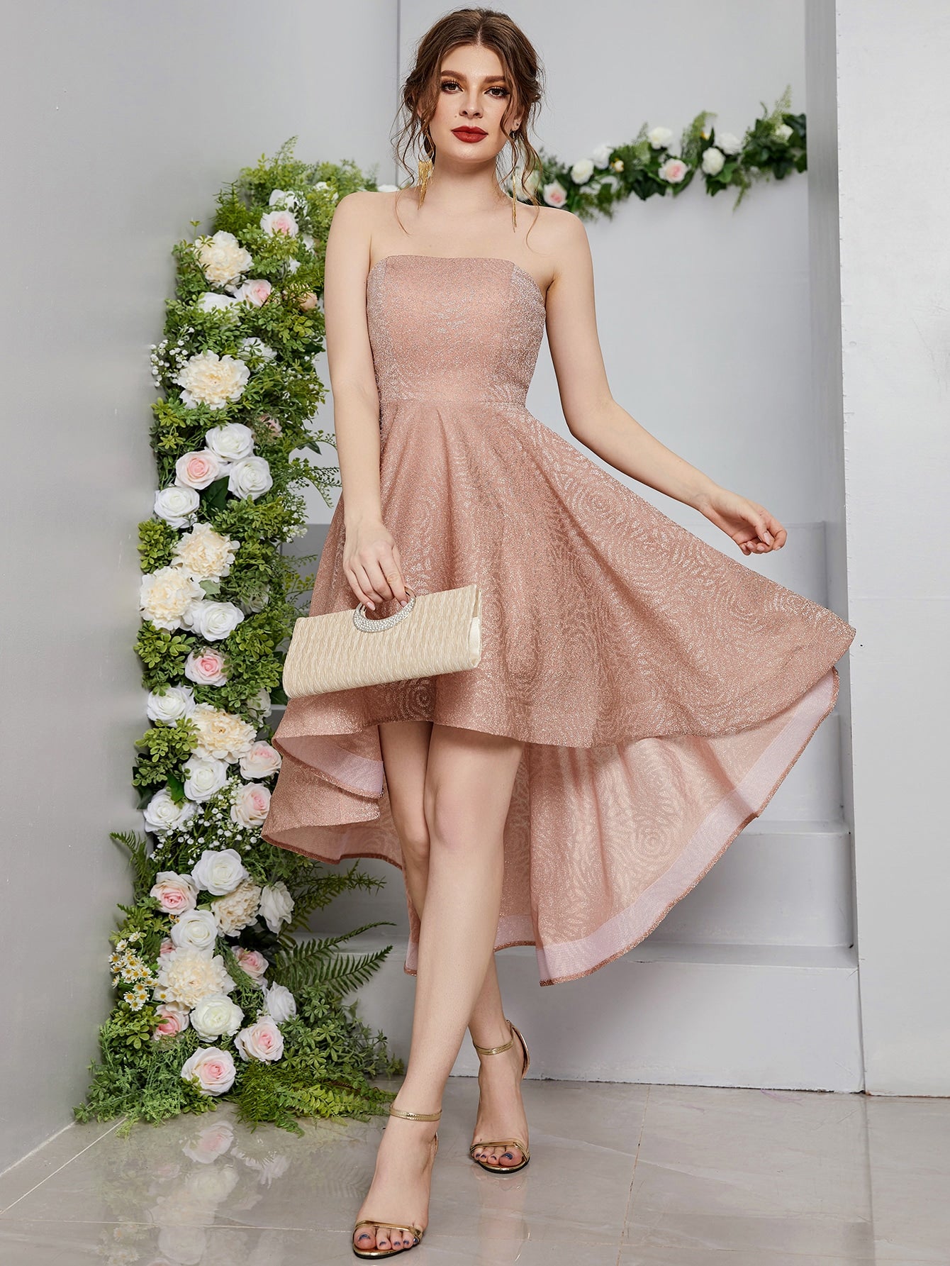 Elegant Strapless High Low A-Line Party Dress For Women Summer, Prom, Date Night & Festival Wedding