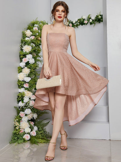 Elegant Strapless High Low A-Line Party Dress For Women Summer, Prom, Date Night & Festival Wedding