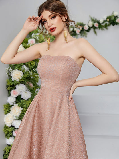 Elegant Strapless High Low A-Line Party Dress For Women Summer, Prom, Date Night & Festival Wedding