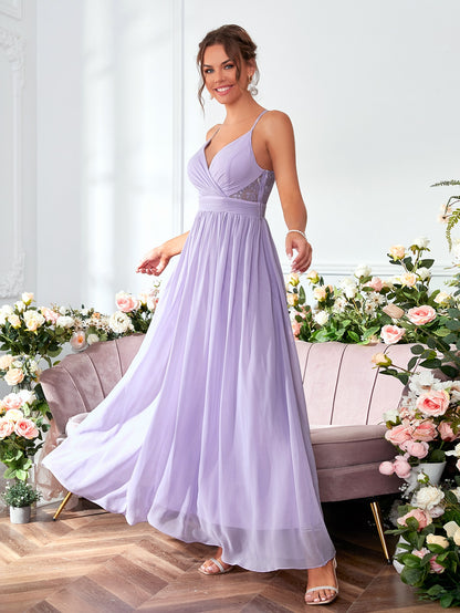 Contrast Lace Twist Backless Chiffon Bridesmaid Dress Elegant Dress, For Valentine's Day Wedding Spring