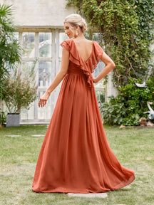 Ruched Layered Ruffle Trim Maxi Bridesmaid Dress Elegant Dress Wedding