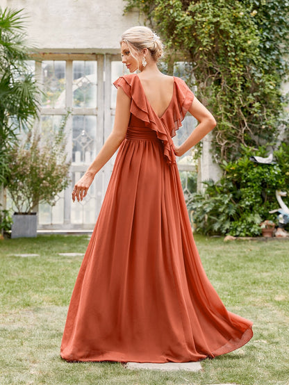 Ruched Layered Ruffle Trim Maxi Bridesmaid Dress Elegant Dress Wedding