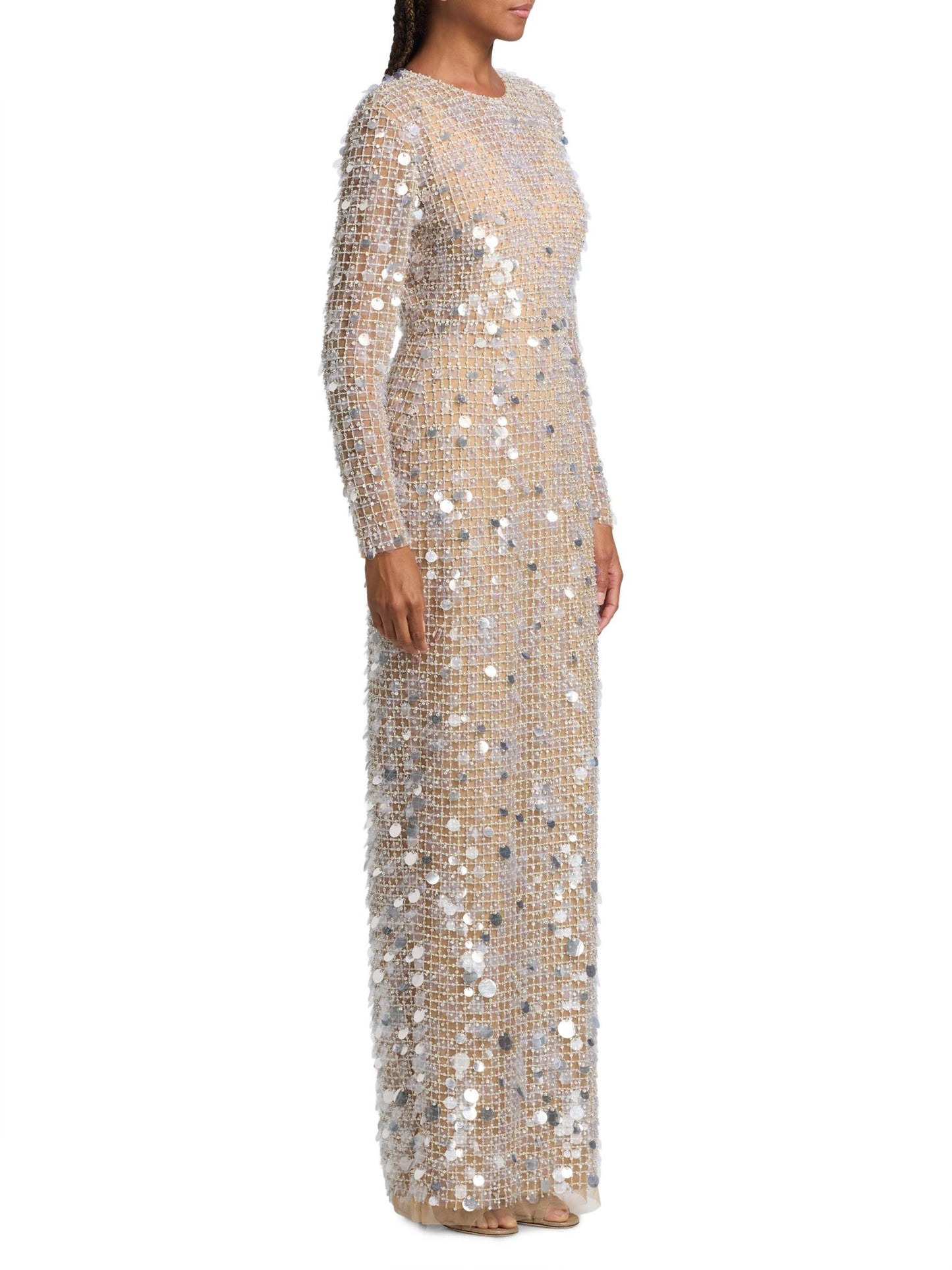 Sequin-Embellished Column Gown