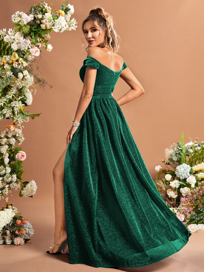 Lady's Glittering One-Sleeve High-Arc Back Bridal Gown For Adults Wedding Party