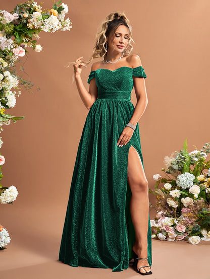 Lady's Glittering One-Sleeve High-Arc Back Bridal Gown For Adults Wedding Party